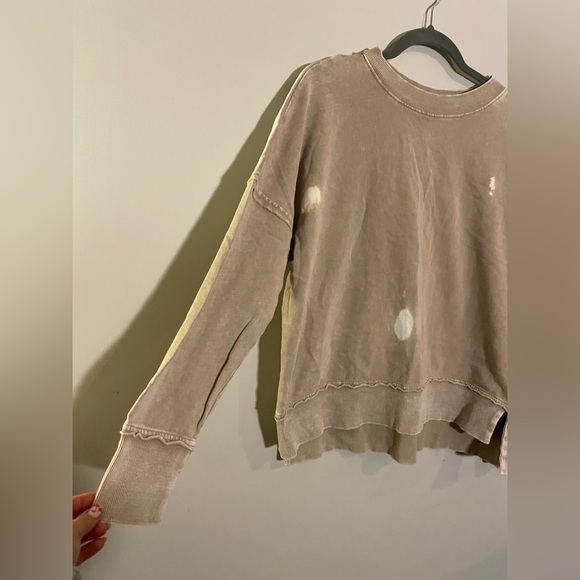 Easel Tan Bleach Crew Neck Sweatshirt - Picture 3 of 5